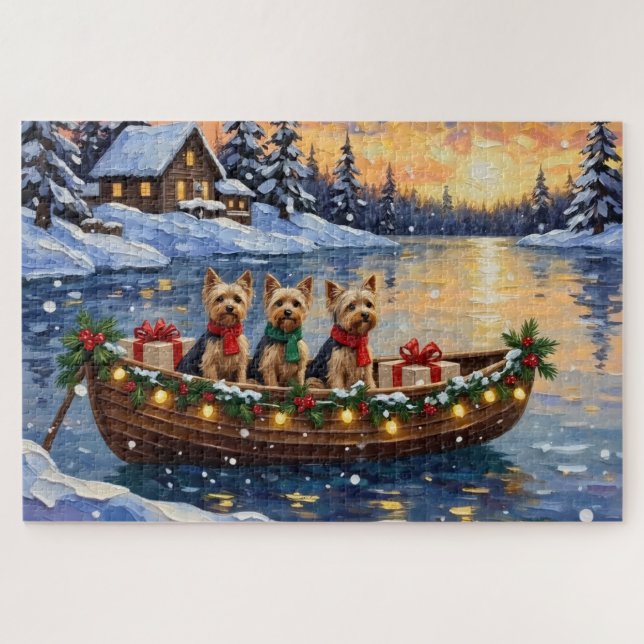 Puzzle Yorkipoo Christmas Boat Holiday (Horizontal)