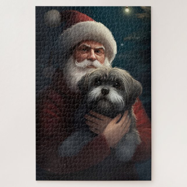 Puzzle Yorkipoo con Navidades festivos de Santa Claus (Vertical)