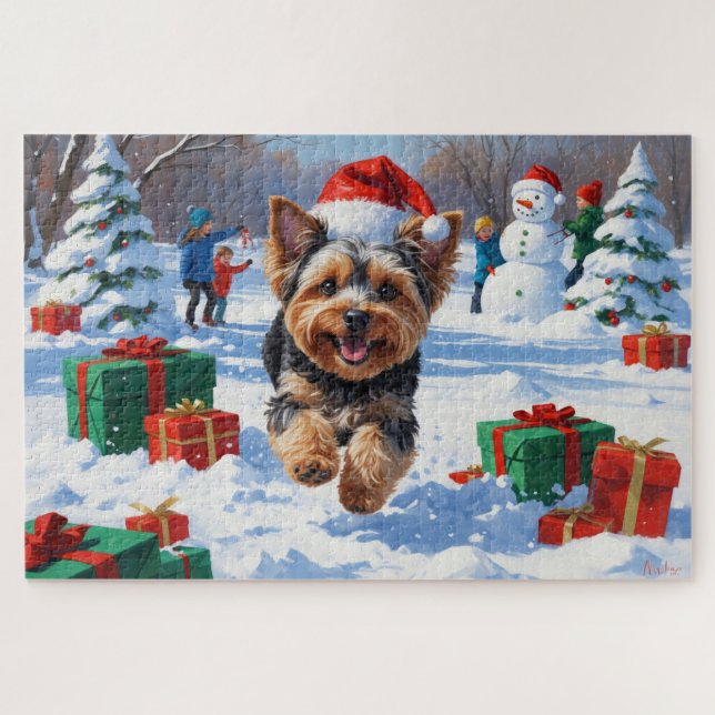 Puzzle Yorkipoo en Nieve con Gorra Navidad (Horizontal)