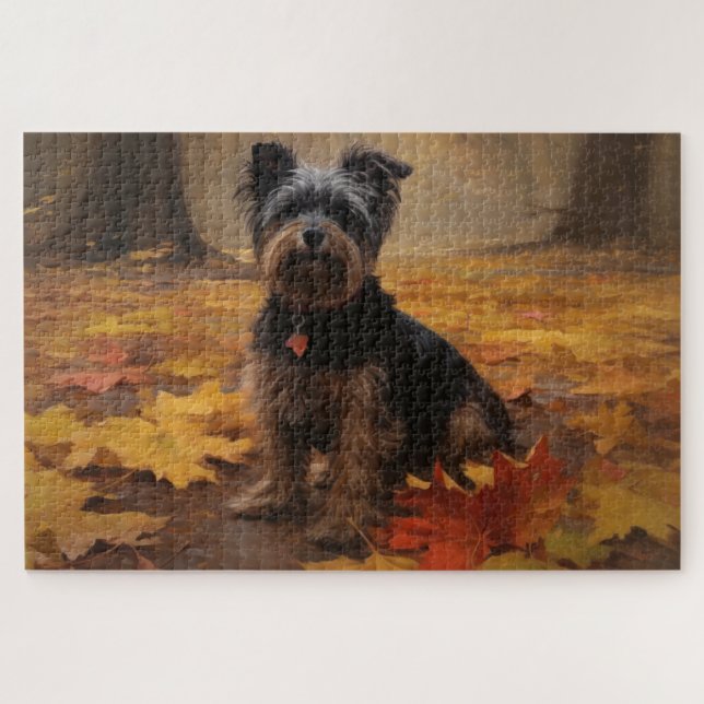Puzzle Yorkipoo en otoño se inspira la caída de las hojas (Horizontal)