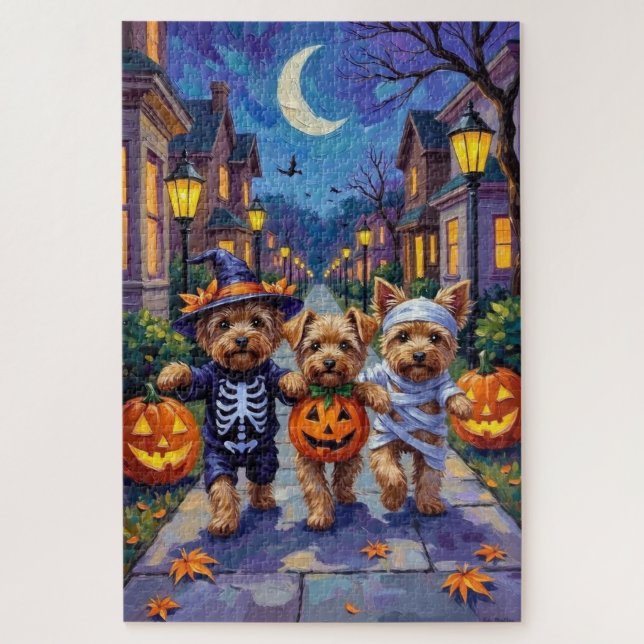 Puzzle Yorkipoo pidiendo dulces con disfraces de Hallowee (Vertical)