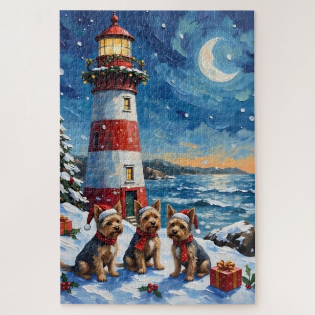 Puzzle Yorkshire Terrier Christmas Lighthouse Holiday (Vertical)