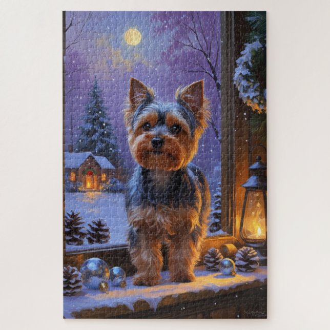 Puzzle Yorkshire Terrier Con Luces De Navidad Fiesta (Vertical)