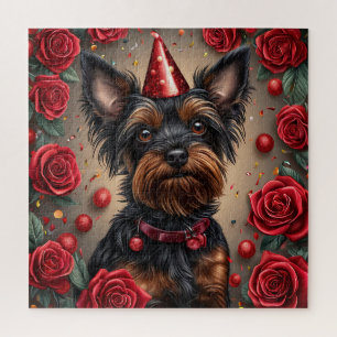 Puzzle Yorkshire Terrier Cumpleañero con Gorro de Fiesta