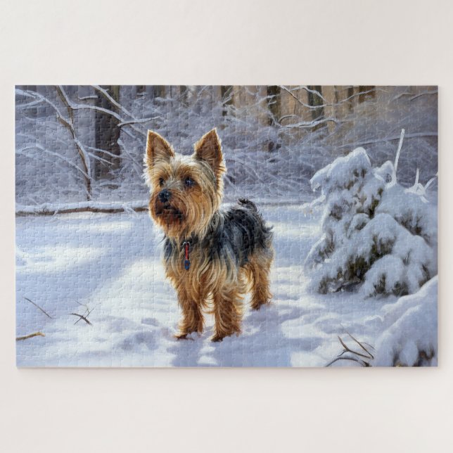 Puzzle Yorkshire Terrier Deja que nieve Navidad (Horizontal)