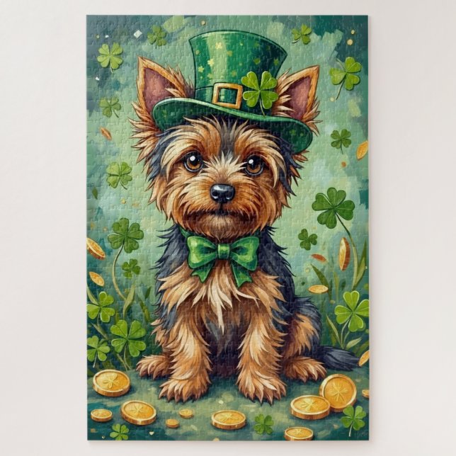 Puzzle Yorkshire Terrier Día de San Patricio Perro Afortu (Vertical)