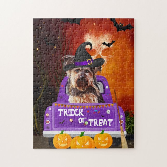 Puzzle yorkshire terrier Dog in Halloween Truck (Vertical)