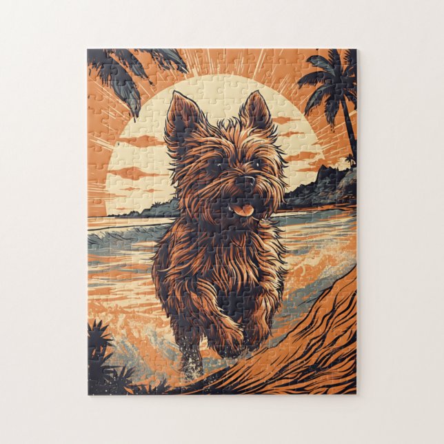 Puzzle Yorkshire-terrier en la playa (Vertical)