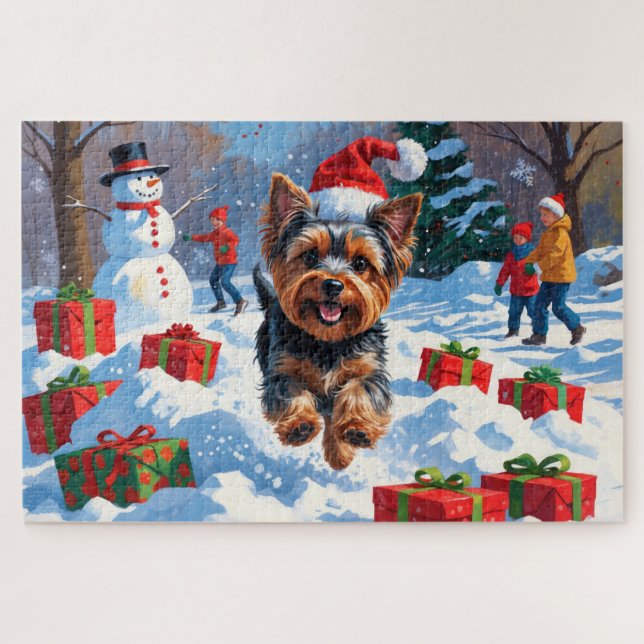 Puzzle Yorkshire Terrier en Nieve con Gorra Navidad (Horizontal)