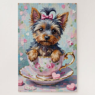 Puzzle Yorkshire Terrier en un tazón de té del Día de San