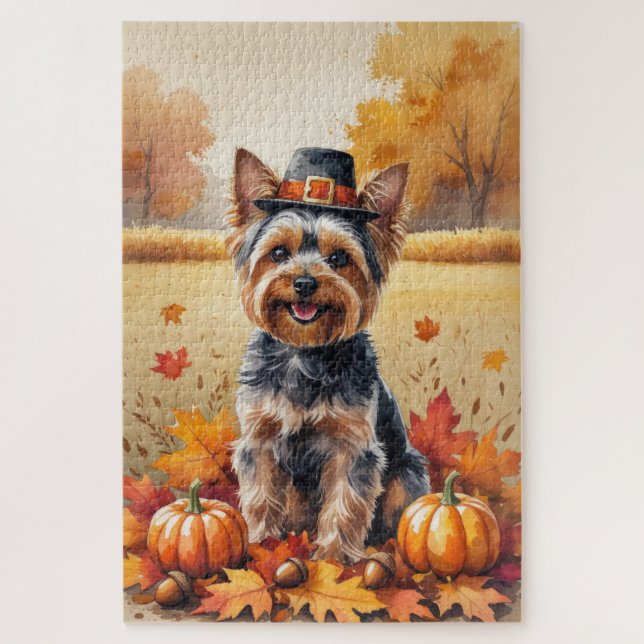 Puzzle Yorkshire Terrier Hojas de Otoño Arte de Acción de (Vertical)