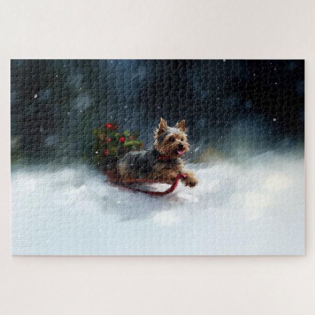 Puzzle Yorkshire Terrier Navidad nieve invierno (Horizontal)