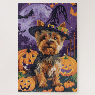 Puzzle Yorkshire Terrier Perro Halloween Bruja Y Calabaza