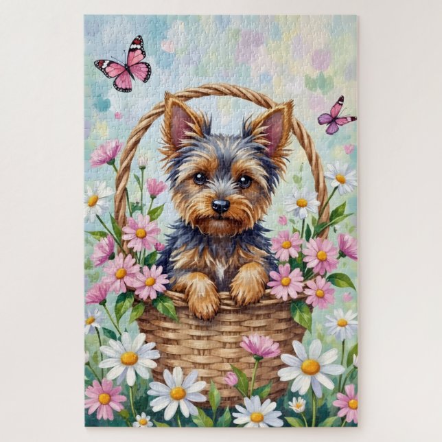 Puzzle Yorkshire Terrier Spring Flowers Cute Dog (Vertical)