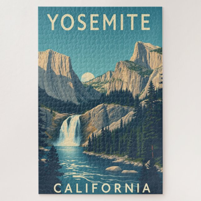 Puzzle Yosemite Waterfall California Vintage Retro (Vertical)