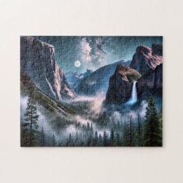 Puzzle Yosemite Waterfall Moonlit Mountain Landscape