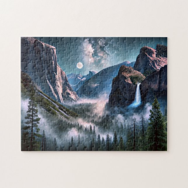 Puzzle Yosemite Waterfall Moonlit Mountain Landscape (Horizontal)