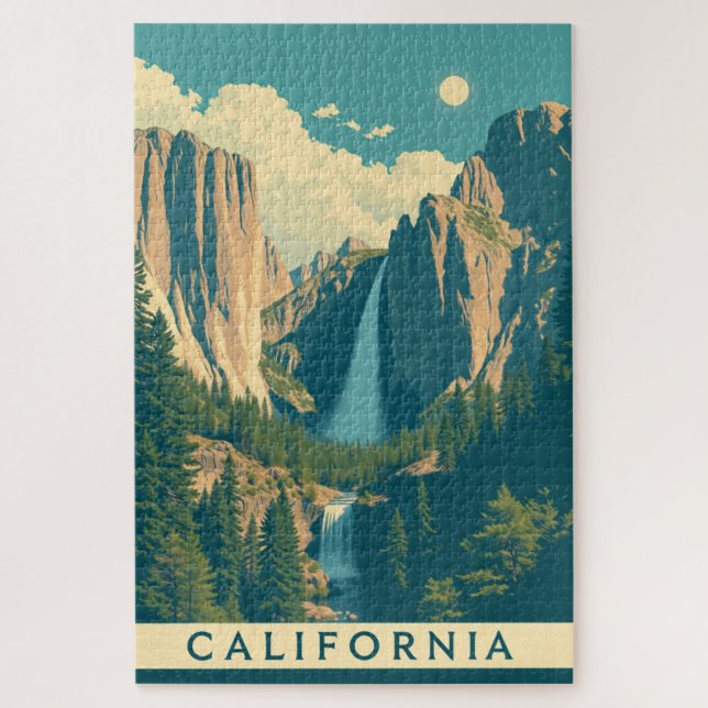 Puzzle Yosemite Waterfall Vintage Retro (Vertical)