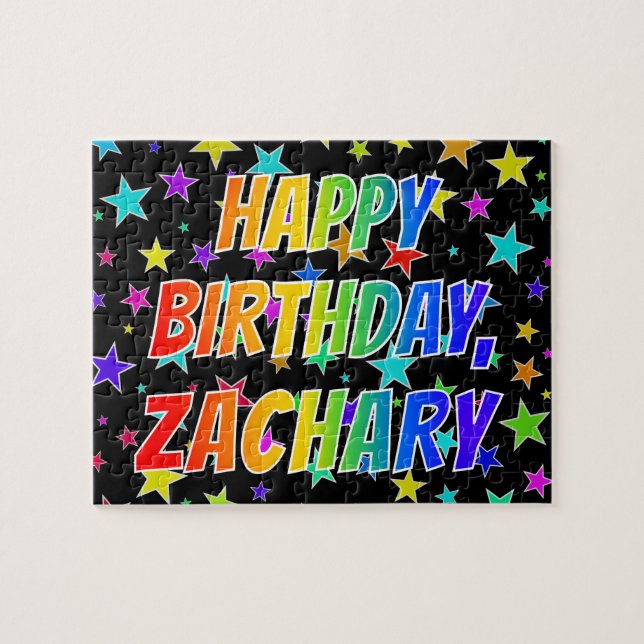 Puzzle "ZACHARY" Nombre, Diversión "FELIZ CUMPLEAÑOS" (Horizontal)