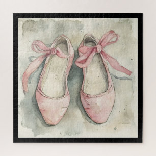 Puzzle Zapatos planos de ballet con lazo rosa pastel vint