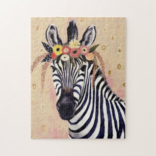 Puzzle Zebra Klimt  Adornadas En Flores