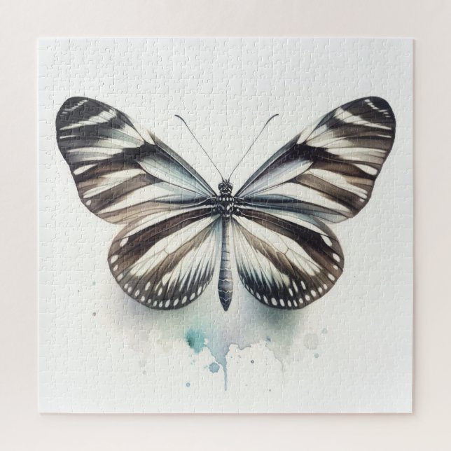 Puzzle Zebra Longwing Butterfly AREF281 - Watercolor (Vertical)