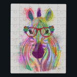 Puzzle Zebra Rainbow Splash<br><div class="desc">Esta acuarela tiene un retrato colorido de una cebra con gafas naranjas adornadas con flores | Por Fab Funky. ID de la imagen: 192221D</div>