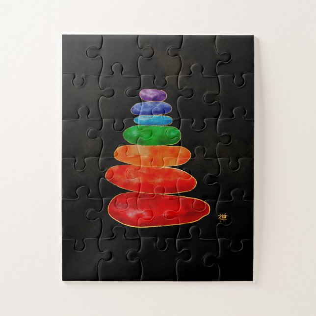 Puzzle Zen Pebbles Chakras - acuarela y oro (Vertical)
