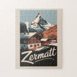 Puzzle Zermatt Suiza Viaje al arte<br><div class="desc">Diseño de viaje vectorial retro Zermatt. Zermatt,  en el cantón de Valais,  en el sur de Suiza,  es una estación de montaña famosa por el esquí,  la escalada y el senderismo.</div>