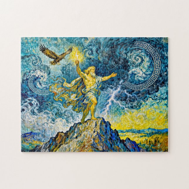 Puzzle Zeus on Stormy Rocks with Lightning Bolt and Eagle (Horizontal)