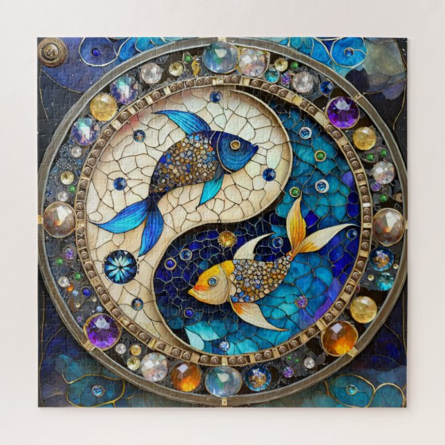 Puzzle Zodiac - Pisces Fish Yin y Yang (Vertical)