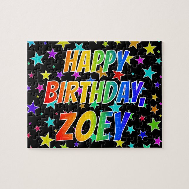 Puzzle "ZOEY" Nombre, Diversión "FELIZ CUMPLEAÑOS" (Horizontal)