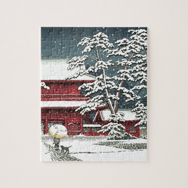 Puzzle "Zojoji en Nieve" por Kawase Hasui 川 瀬 巴 水 (Vertical)