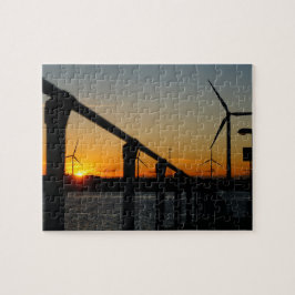 Puzzle Zonsondergang met windmolen, Rustgevend relaxt.
