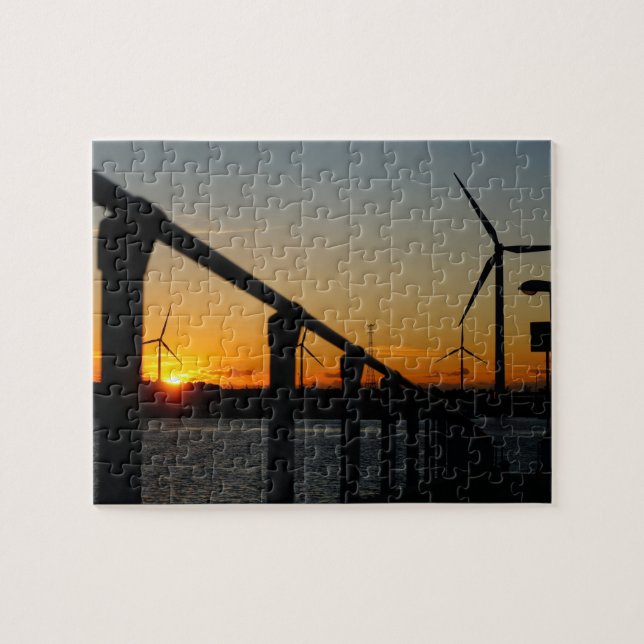 Puzzle Zonsondergang met windmolen, Rustgevend relaxt. (Horizontal)