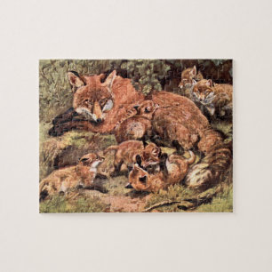 Puzzle Zorra hembra con crías de Austen, Animal salvaje v