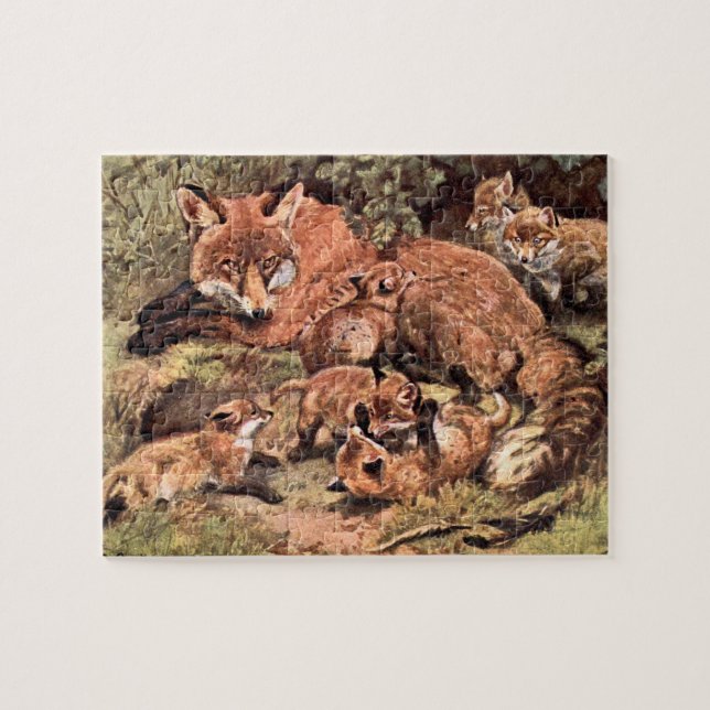 Puzzle Zorra Vixen con Cachorros por Austen, Animal Salva (Horizontal)