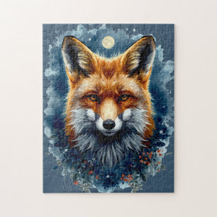 Puzzle Zorro Acuarela Luna Bosque Animal Estética