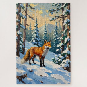 Puzzle Zorro antiguo en la pintura de Navidad de bosques