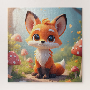 Puzzle Zorro de dibujos animados lindo sentado en un cami