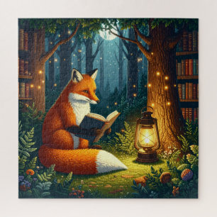 Puzzle Zorro en una biblioteca mágica del bosque