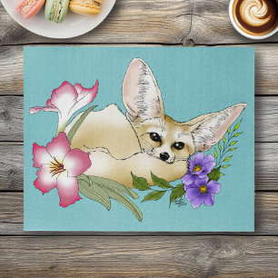 Puzzle Zorro Fennec Flores Rosadas Purpura Lindas Botánic