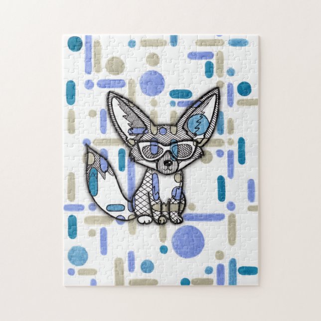 Puzzle Zorro Fennec Genial con Gafas de Sol Jig Geométric (Vertical)