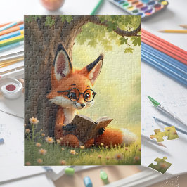 Puzzle Zorro lindo leyendo un libro, niños