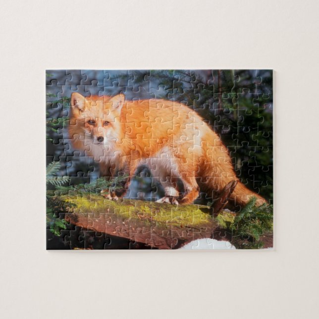 Puzzle Zorro Rojo en un tronco (Horizontal)