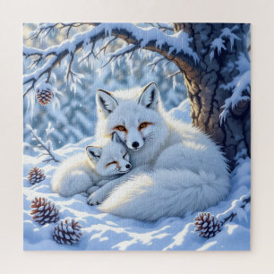 Puzzle Zorros Blancos Dulces en la Nieve