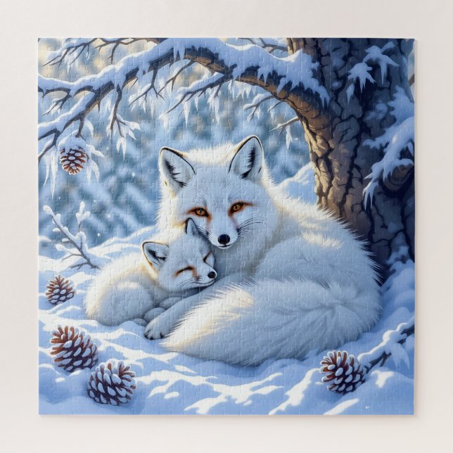 Puzzle Zorros Blancos Dulces en la Nieve (Vertical)