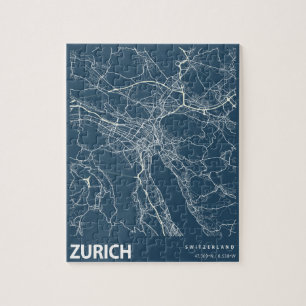 Puzzle Zúrich Minimalista City Map Line Art en azul