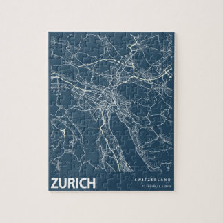 Puzzle Zúrich Minimalista City Map Line Art en azul