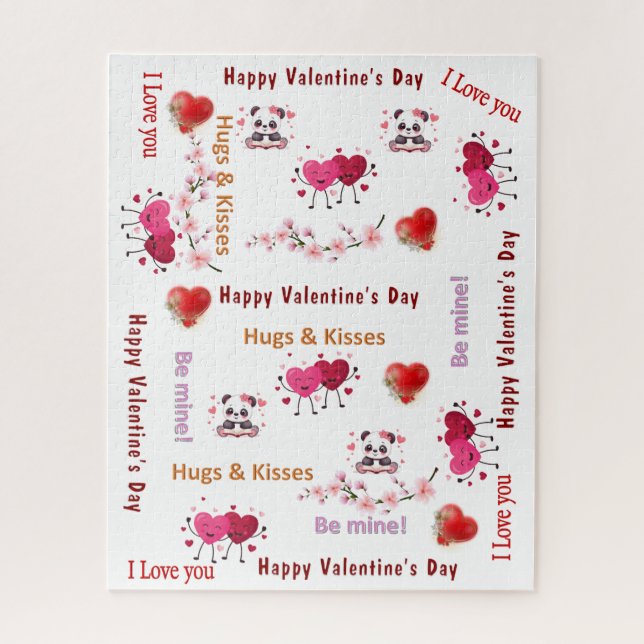 Puzzles Couple Red Hearts Happy Valentine's Day  (Vertical)